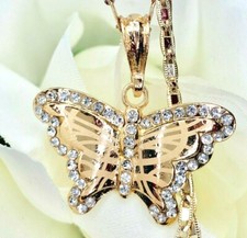 14K Gold Plated Butterfly With White Cz Pendant  Chain 22" Long 143 Gift 4 Her