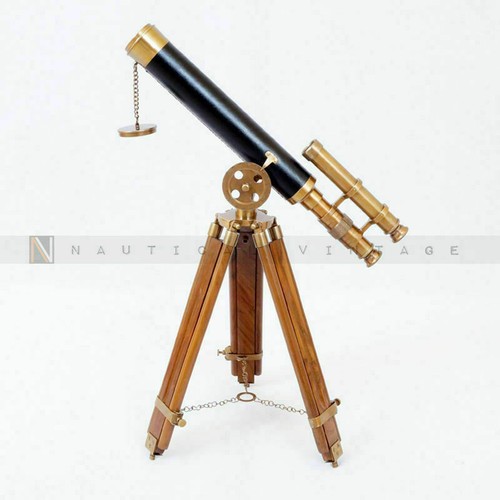 Telescopio de doble cañón náutico marino antiguo de latón de 18" con soporte de trípode regalo - Imagen 5 de 5