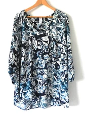 Pure Energy Tunic Multi-Color V-Neck 3/4 Sleeve Slit Back Size 2X