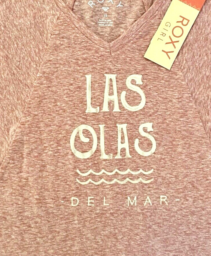 Roxy Girls Short Sleeve Pink Heather V-Neck 'Las Olas Del Mar' Graphic T-Shirt image 3