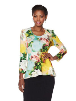 MELISSA MCCARTHY Size L Puplum Blouse Top Round Skimmer LA VIE EN ROSE
