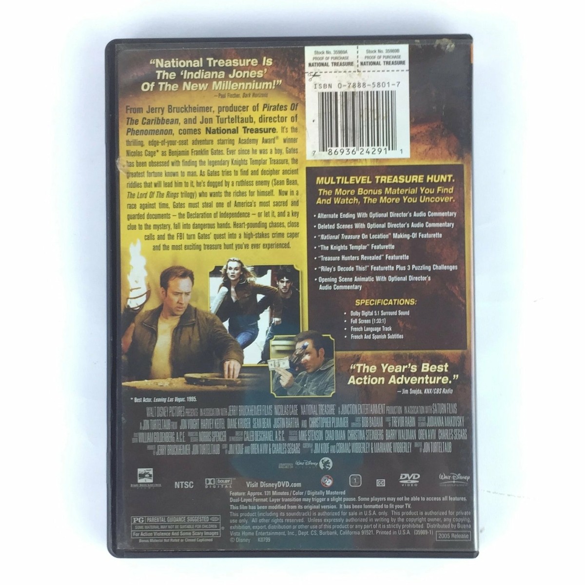 National Treasure (DVD, 2005, Full Screen) Nicolas Cage, Justin
