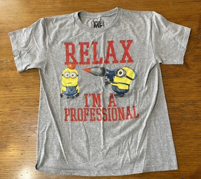 Descpicable Me Minions Tshirt Gray Relax Im a Professional Youth L