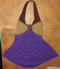 NWT Halter Slinky 3 tone Dance Top Open Back Rhinestone brooch incl Contemporary