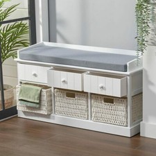 Hallway Entryway Shoe Bench Cabinet with Cushion Window Seat And Wicker Basket