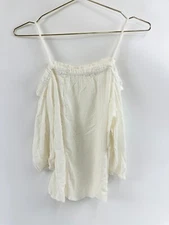 Melrose and Market Top Womens XS Ivory Seersucker Lace Trim Cold Shoulder Blouse