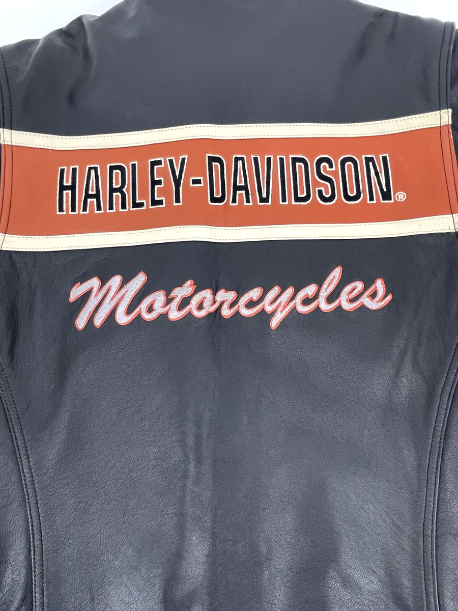 Harley Davidson Men Vintage VICTORY LANE Leather Jacket Orange