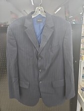 Nautica 100 Wool Blazer Coat Jacket Mens 42R Black Pinstripe 3 Button