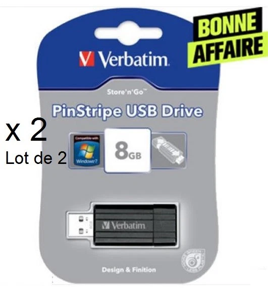 2 Verbatim Clé USB 2.0, 8 Go, Noir
