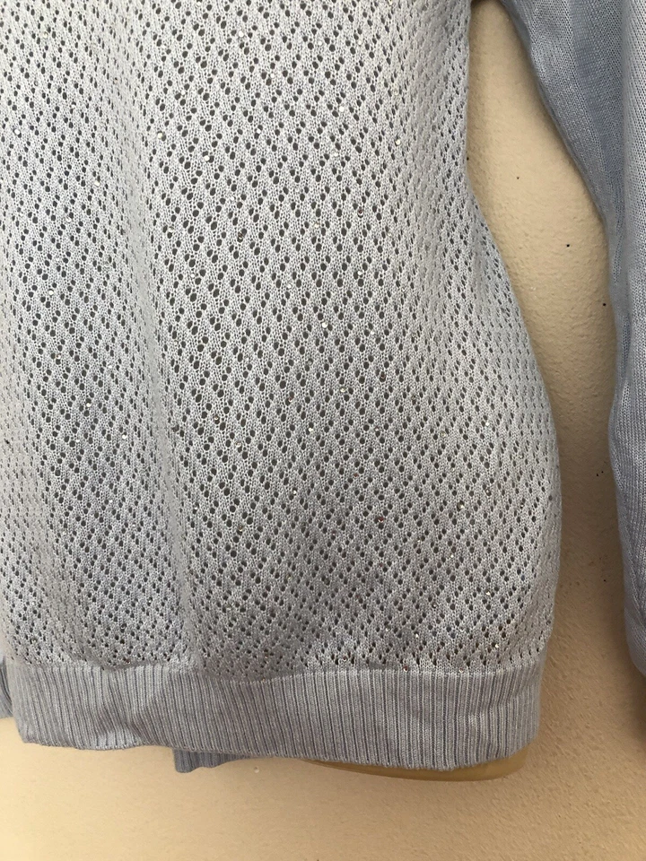 Suéter ligero tejido top para mujer talla XL azul y plata brillo tejido abierto” Foto 4 de 4