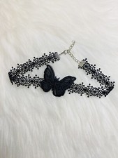 Black Rose Flower Choker Necklace Gothic Victorian Black Lace Chain
