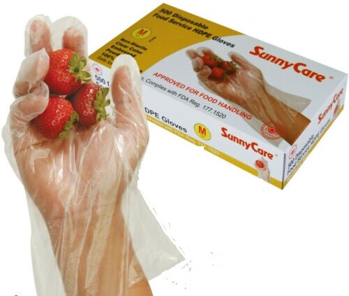 GLOVES POLYETHYLENE POLY MEDIUM M BOX LOT 500 FOOD RESTURANT LAB HIGH DENSITY !-image