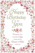 Carte d'anniversaire fleurie rose pâle