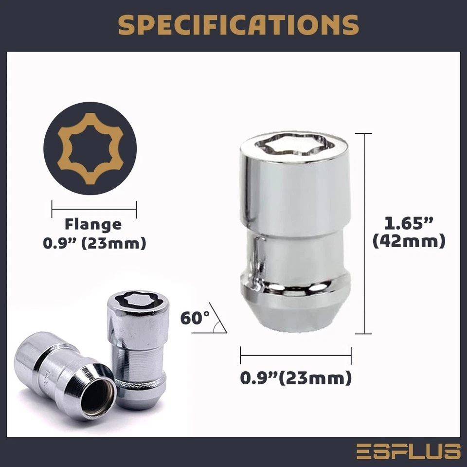 20 Chrome M14x1.5 Wheel Lock + 1.8" Lug Nut Fit Lincoln Continental/MKX/Nautilus - Image 4 of 4