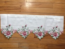 Springtime Floral Embroidered Cutwork Rose Valance Blooms Garden Window Valance