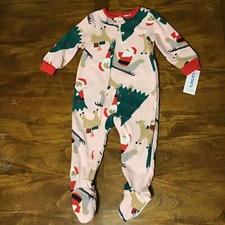 Carter  s Girl  s Fleece Footed Christmas Santa Reindeer Sleeper Pajamas 4 4T NWT