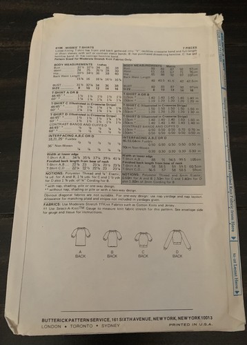 BUTTERICK 6106 MISSES' SIZE 12 KNIT T-SHIRTS SEWING PATTERN VINTAGE - Picture 2 of 2
