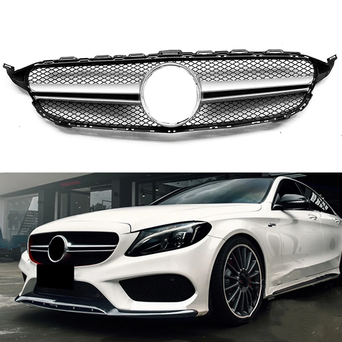 Front Grill Mercedes Benz C Class W205 C200 250 2014 2016-2018 Silver | eBay