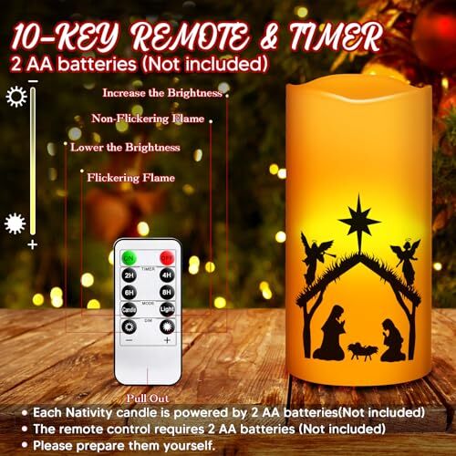 3Pack Nativity Scene Candles Flameless Christmas LED Candles，Flickering