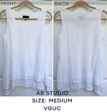 AB Studio Women's White Loose Fitting Casual Tank Top Size Medium