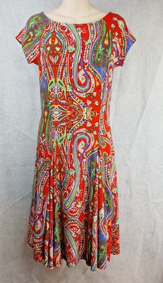 Lauren Ralph Lauren Red Paisley Cap Sleeve Swing Flare Dress MEDIUM chic wear