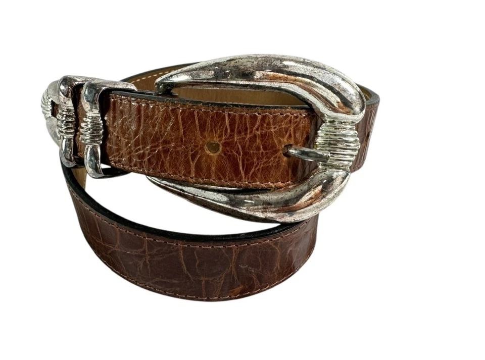 Vintage STREETS AHEAD Tan Western Leather Belt with Croc Texture Small 26 - Image 2 of 4