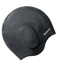 Sporti Solid Ear Protection Silicone Swim Cap Black