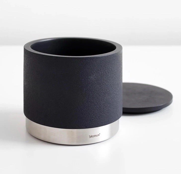 Blomus Ara Modern Round Black Lidded Nonslip Bathroom Storage Container Canister