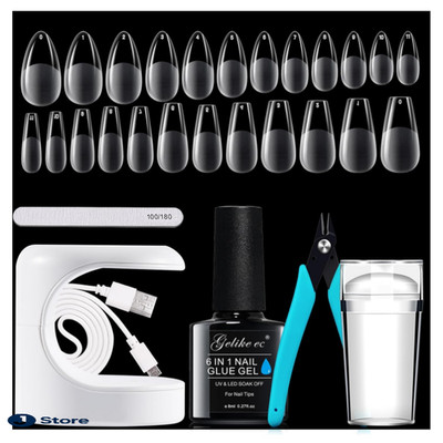 Gelike ec Nail Tips and Glue Gel Kit - Nail Extension Set Mini Nagellampe und 6