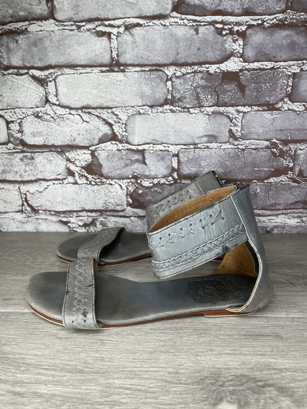 Elf Midsummer Gray Leather Open Toe Back Zipper F… - image 2