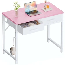 32 Inch Small Computer Desk with 2 Drawers for Bedroom Study Writing Home Off...