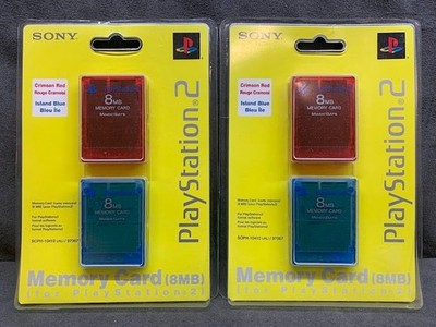 Lot of 2x Sony PlayStation 2 8MB Memory Cards Crimson Red Island Blue SEALED