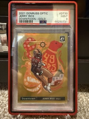 2021 Donruss Optic #DT-30 Jerry Rice Downtown Gold Prizm 07/10 PSA 9 49ers HOF