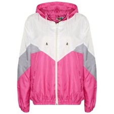 Girls Windbreaker Pink Waterproof Raincoat Jacket Lightweight Contrast Panels