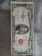 1953 $5 Five Dollar United States Red Seal Note US Currency Bill Legal Tender
