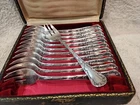 1900 French silver-plated 12 oyster forks Christofle Old Marly Chrysanthemum