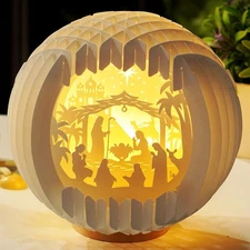 Light Up Nativity Scene Indoor with LED Light for Tabletop, Paper Christmas Jesu