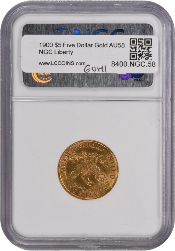 1900 年 5 美元黄金自由女神头 AU58 NGC — 第 2/4 张图片