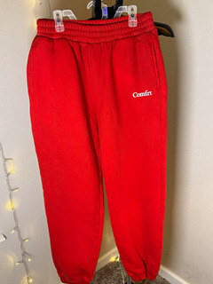 Comfrt Women’s Red Fleece Sweatpants Joggers Size M Pull On Pockets Solid