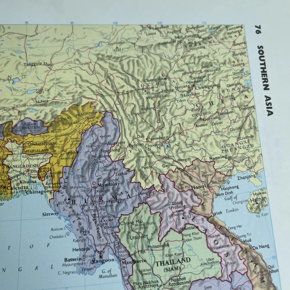 1993: Mapa del sur de Asia político GP #76 atlas vintage impresión antigua marco de regalo Foto 2 de 4