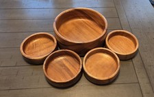 Vintage 5 Pc Wooden Salad Bowl Set Large 9.5" Serving Bowl 4 Individual Bowls