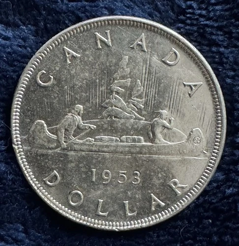 1953 Canadian 80% Silver Dollar Elizabeth II Uncirculated Coin AU