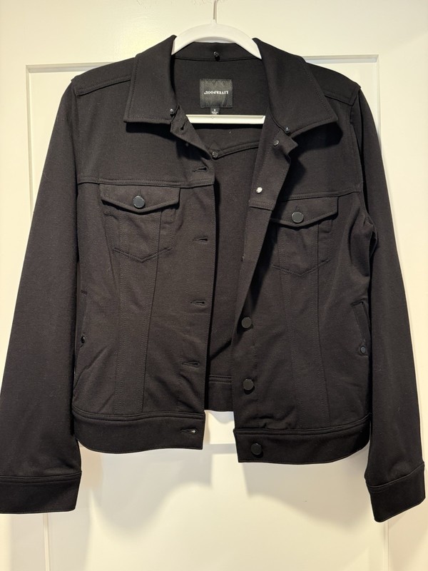 Liverpool Women’s Black Short Moto Jacket Collared Button Pockets Long Sleeve S