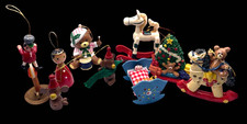 9 Christmas Ornaments Bears, Rocking Horses, Cradle Vintage ornaments 5 wooden