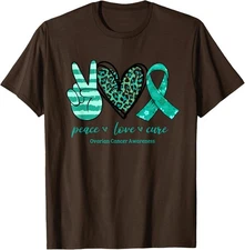 Peace Love Cure Teal Ribbon Ovarian Cancer Awareness Unisex T-Shirt
