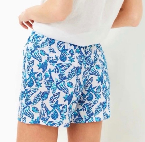 Lilly Pulitzer Lilo Linen Shorts Shell Collector Sz XXS Resort White Blue Pocket - Picture 2 of 7