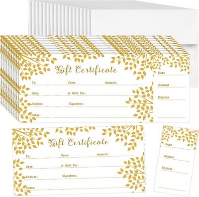 Sinmoe 50 Sets Gift Certificate for Business with 50 Pcs Envelopes Blank Gift Ce