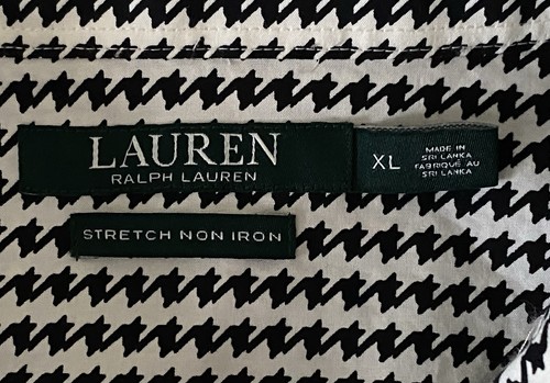 Ralph Lauren Hahnentritt Bluse XL schwarz weiß Knopfleiste bügelfrei Stretch - Bild 9 von 15