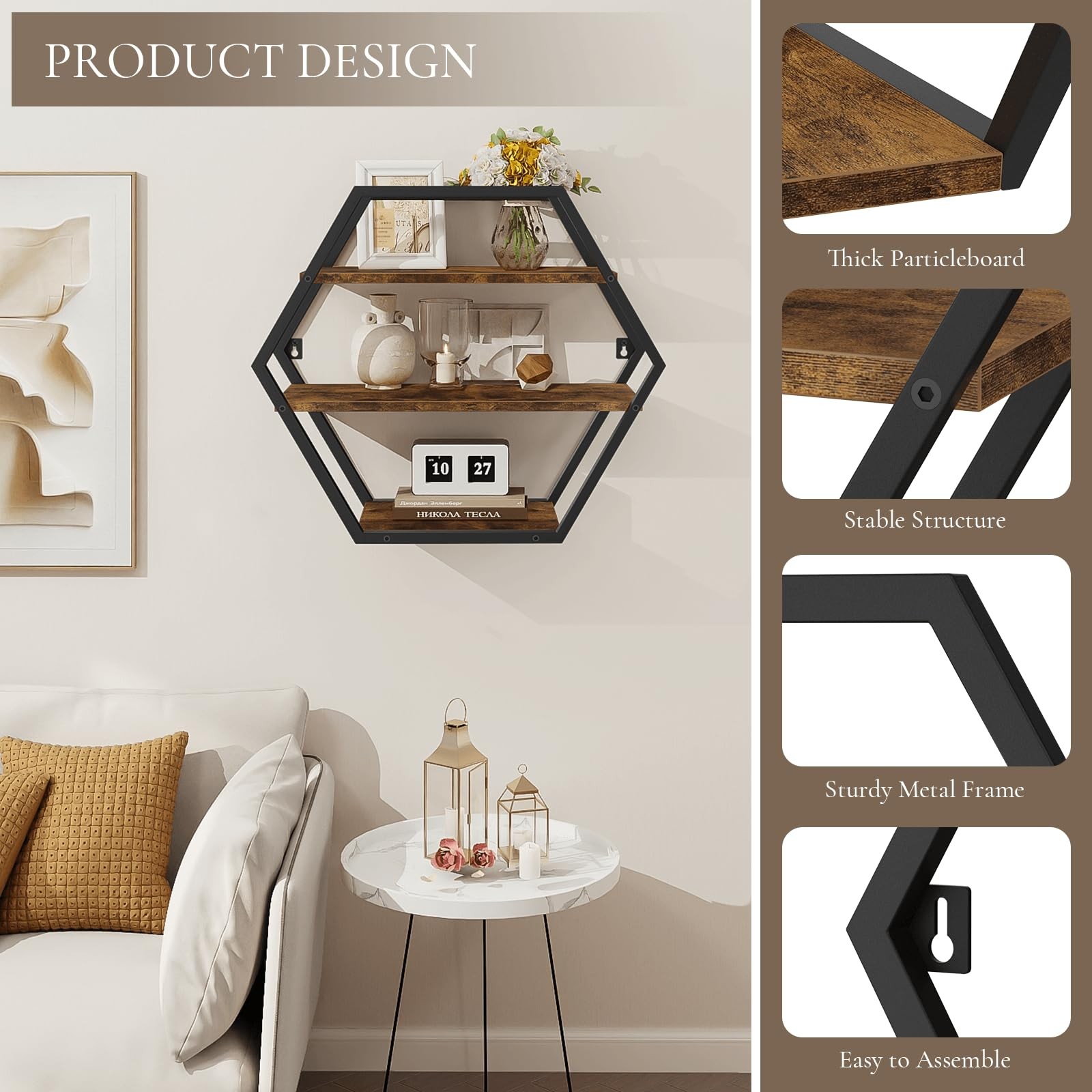 Hexagon Shelves for Wall, Hexagon Floating Shelves, Decorative Geometric Shel...