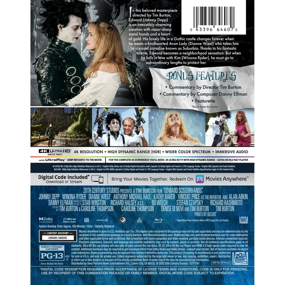 EDWARD SCISSORHANDS STEELBOOK 4K ULTRA HD + BLU-RAY + DIGITAL NEW! - Image 4 of 4